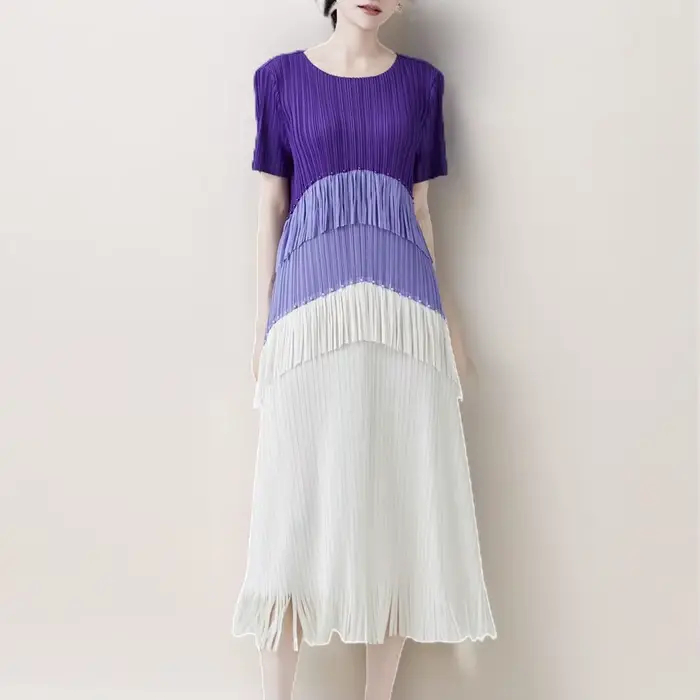 Jupe plissée d'été pour femmes, style décontracté à la mode et avant-gardiste, col rond, couleur con