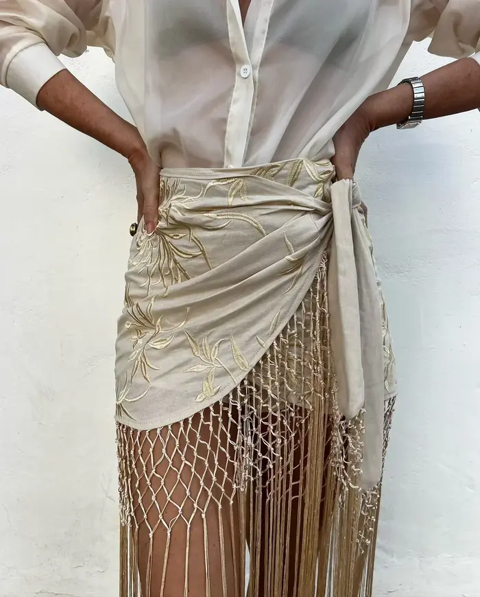 Mode gland brodé jupe élégante femmes maille à lacets court Kilt 2025 été nouveau Chic femme plage v