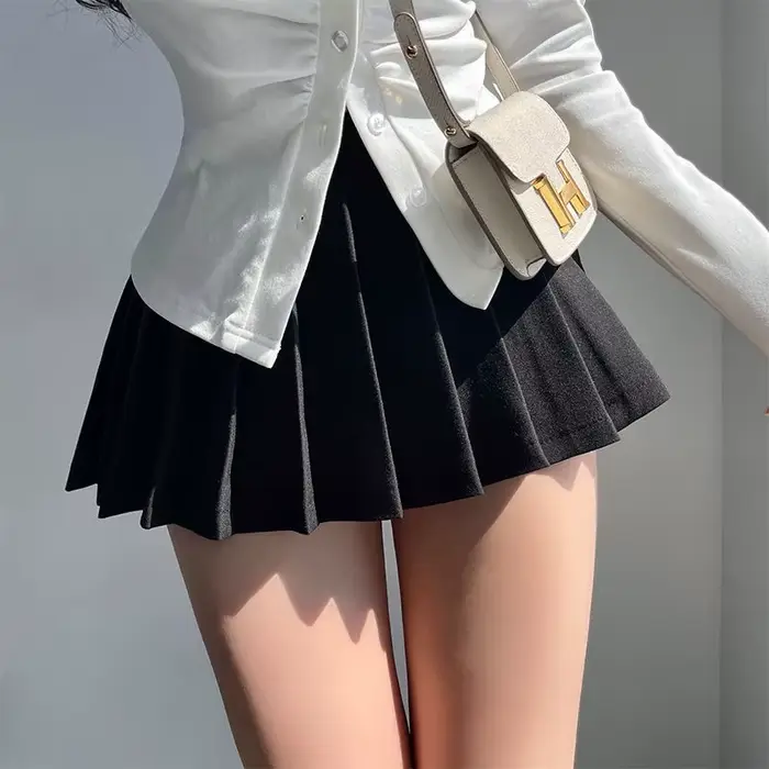 Jupe plissée avec short pour femmes, Sexy, taille haute, blanc, noir, ligne a, coréen, Gyaru, Mini j