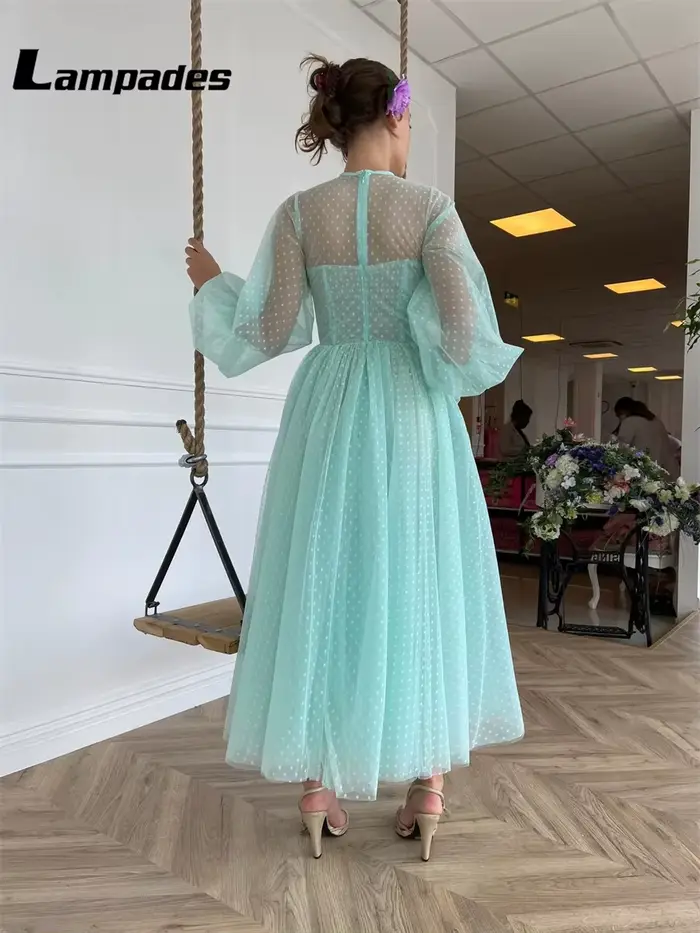 Robe de Bal à Manches sulfen Tulle Vert Turquoise pour Femme