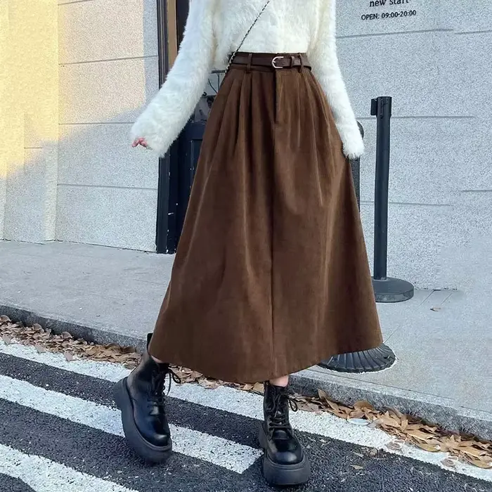 Jupe longue Vintage en velours côtelé pour femme