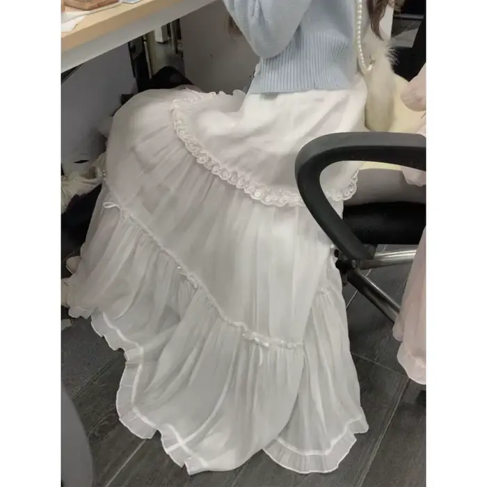 Jupes douces femmes nœud papillon dentelle Patchwork Stretch taille haute printemps 2025 mode élégan