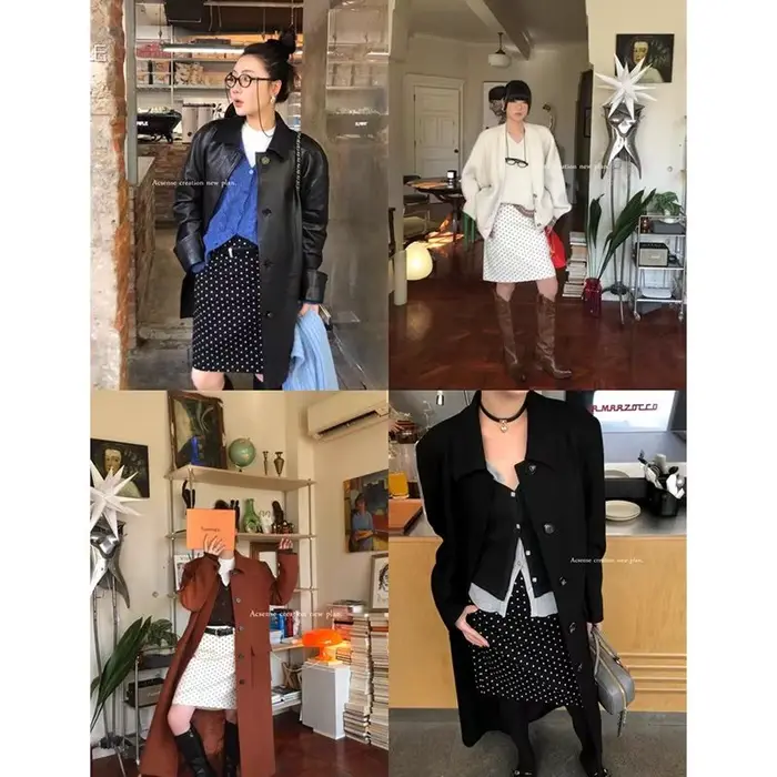 Faux jupe courte deux pièces en daim à pois pour femmes