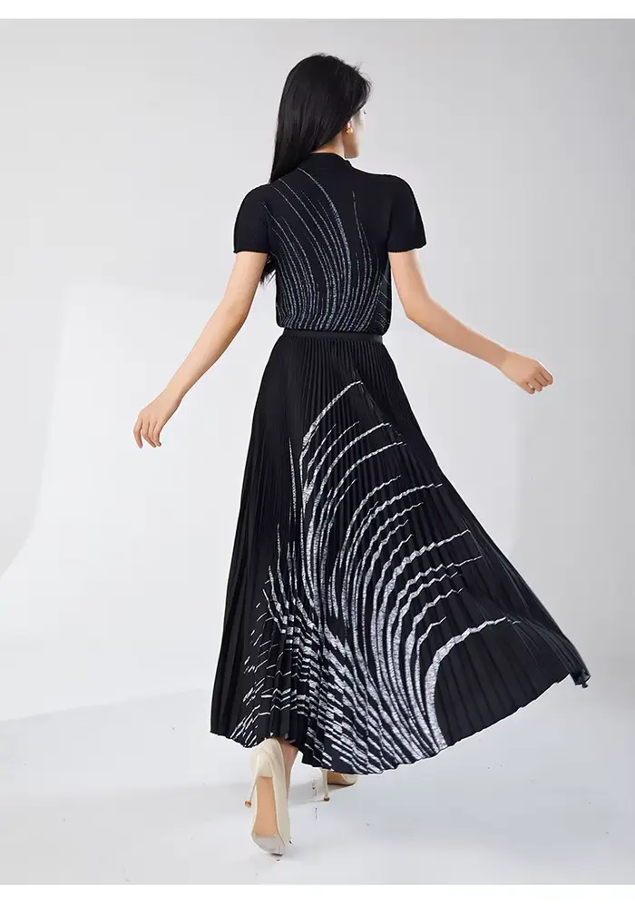Ensemble haut et jupe plissés pour femme
