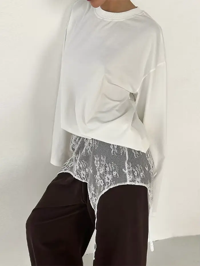Jupe Courte Femme en Dentelle Noire Taille Haute Transparente Ample Style Streetwear Printemps-Été 2026