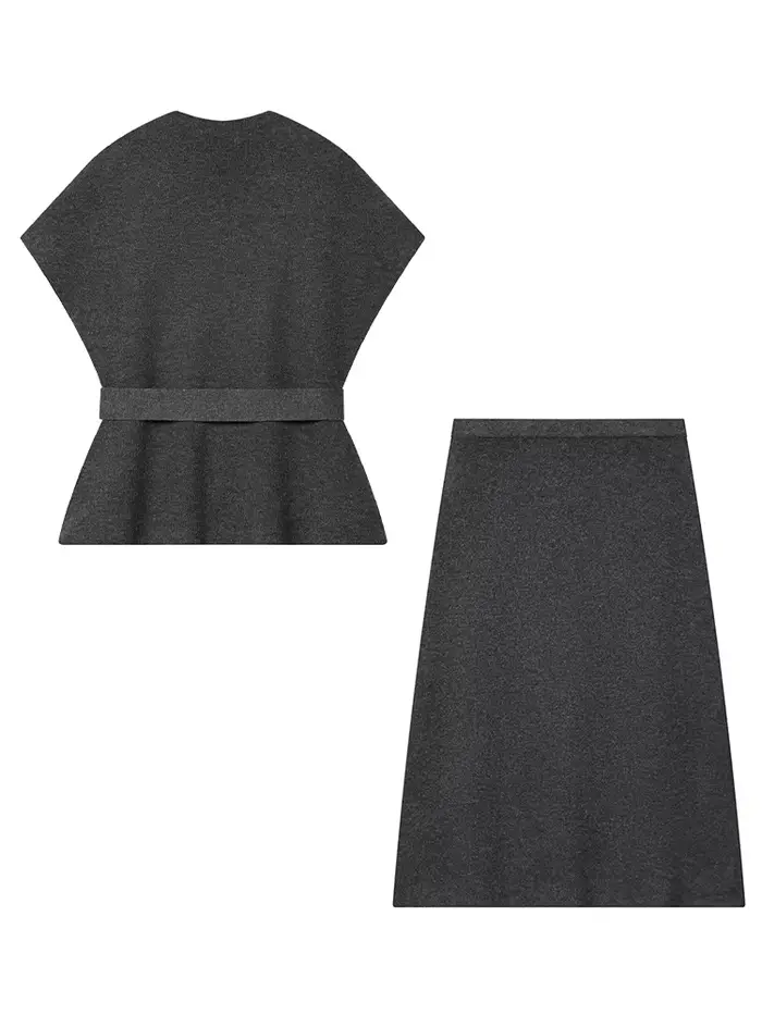 Ensemble jupe et cardigan court en maille pour femme HH
