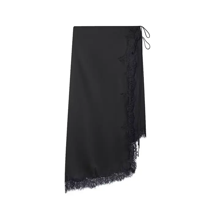 HH femmes mode polyvalent noir dentelle Satin jupe femme taille moyenne tempérament mince fermeture