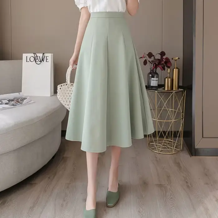 Vêtements une ligne vert femmes jupe bureau Midi jupes formelles