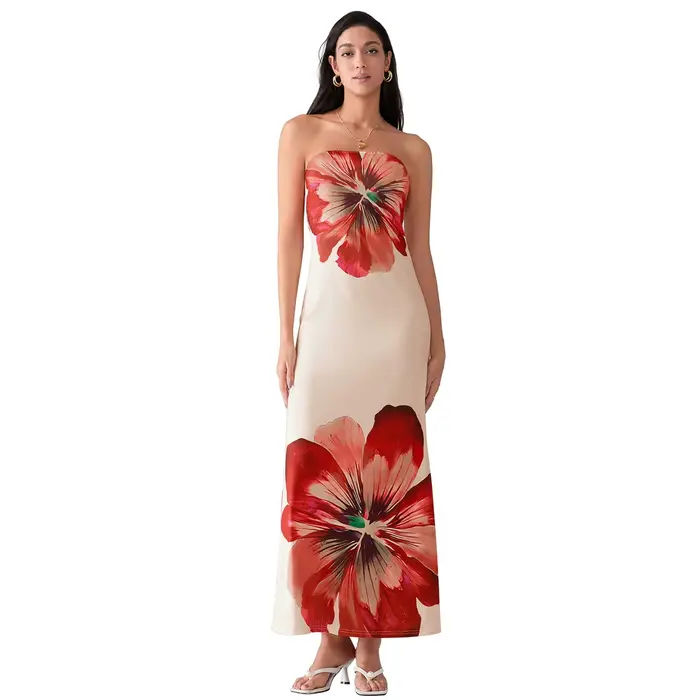 Robe longue à imprimé Floral pour femmes, sans bretelles, Tube, pour soirée, élégante, mode d'été, r
