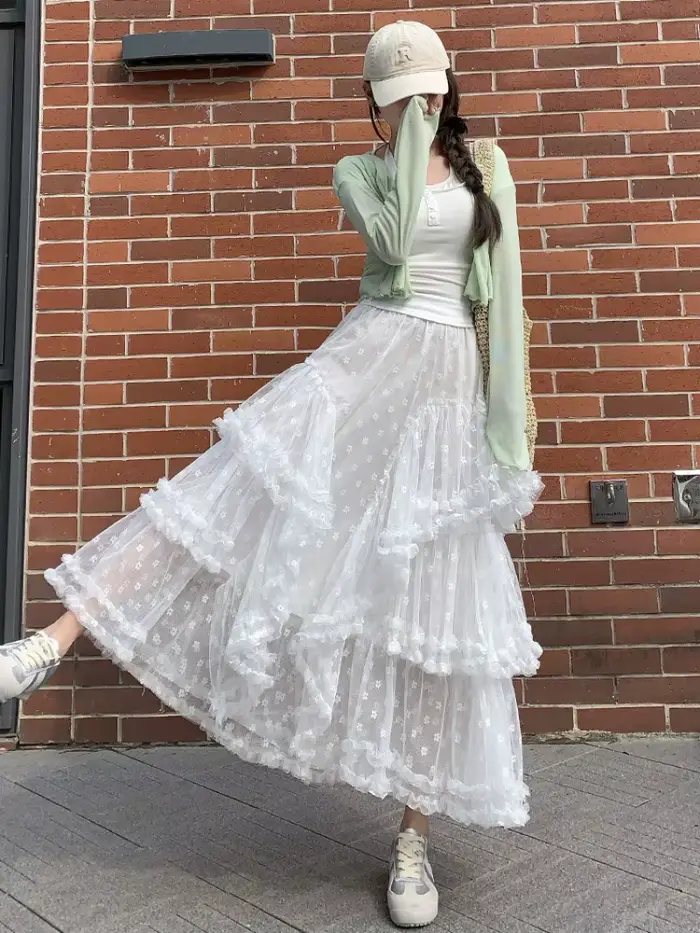Jupe longue élégante multi-couches en maille pour femme