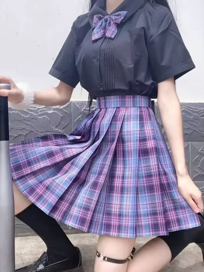 ZOKI Plaid femmes jupe plissée nœud papillon été taille haute Preppy filles danse Mini