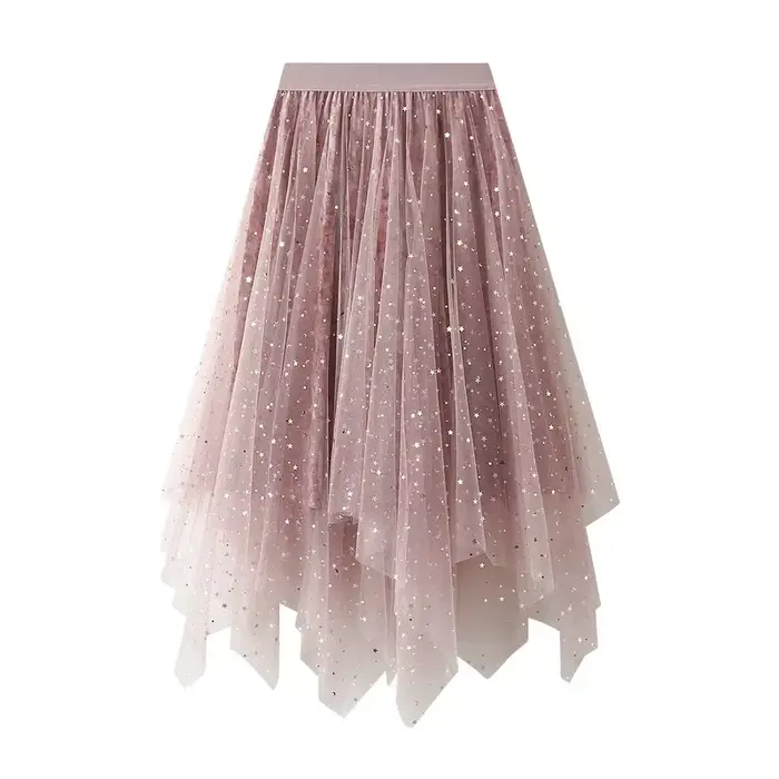 Jupe tutu en maille à paillettes étoiles dégradées pour femmes, jupe trapèze en tulle, taille élasti