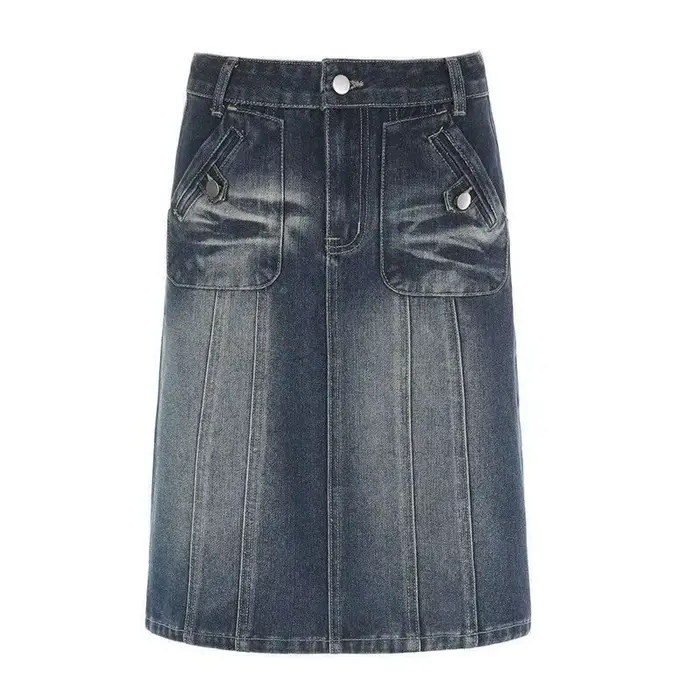 Jupe en jean Vintage américaine, taille haute, Cargo, décontractée, ligne a, 2026