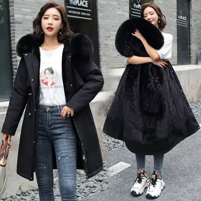 Veste d'hiver 2026 nouvelles femmes Parka vêtements Long manteau doublure en laine à capuche col de fourrure épais chaud