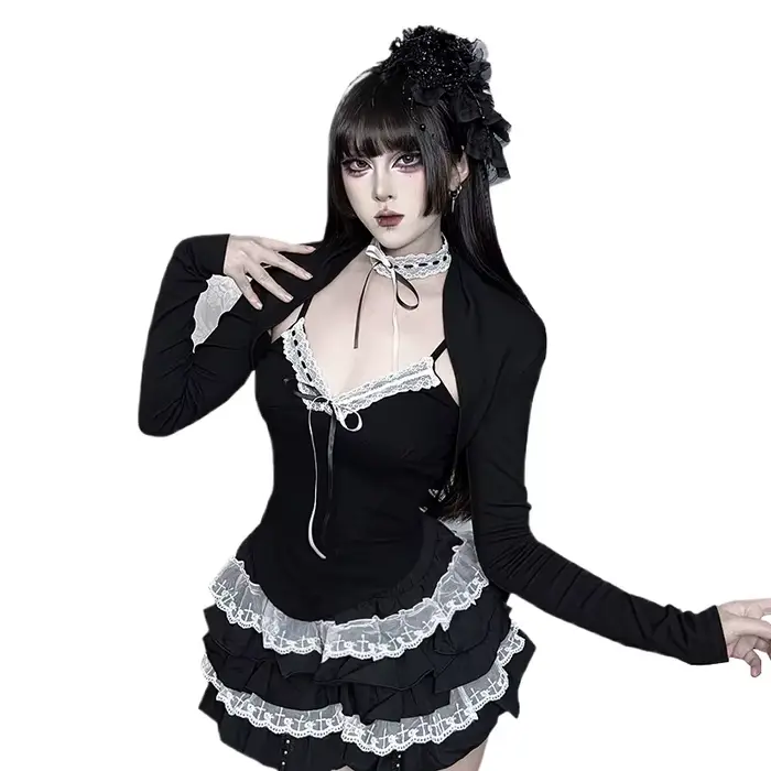 Camisole en dentelle noire Patchwork