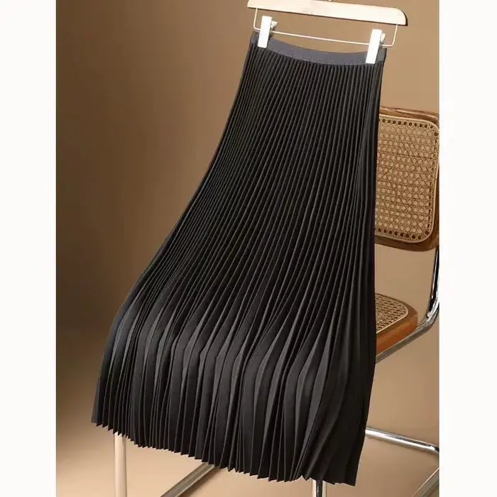 Jupe mi-longue plissée taille haute pour femme