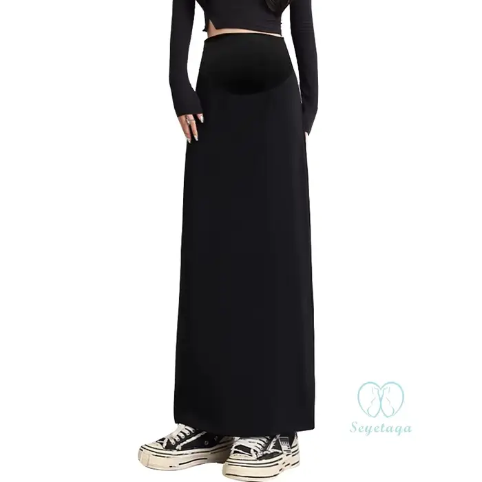 Jupes Maxi sulfNoires à Fente Arrière pour Femme Enceinte, Bas Crayon Décontracté, Taille artificiel