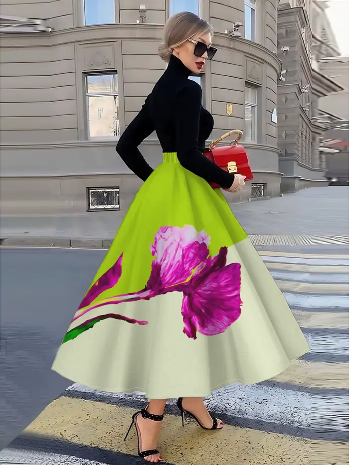 Jupe midi à imprimé floral pour femme