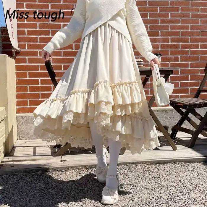 Jupe élégante Miss Tough en velours vintage à motifs en dentelle style A pour femmes mode coréenne Y2K et française
