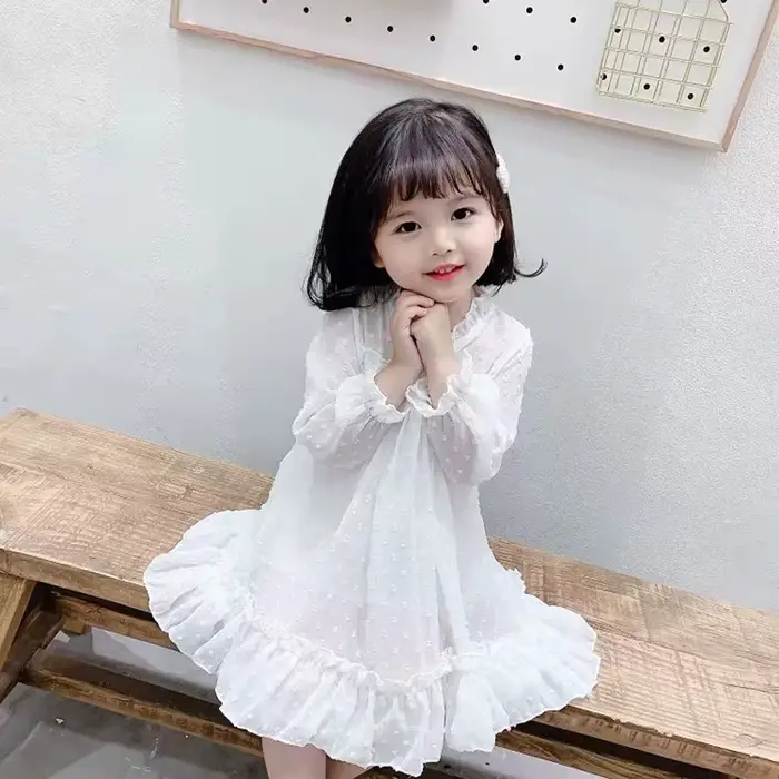 Printemps automne fille robe blanche