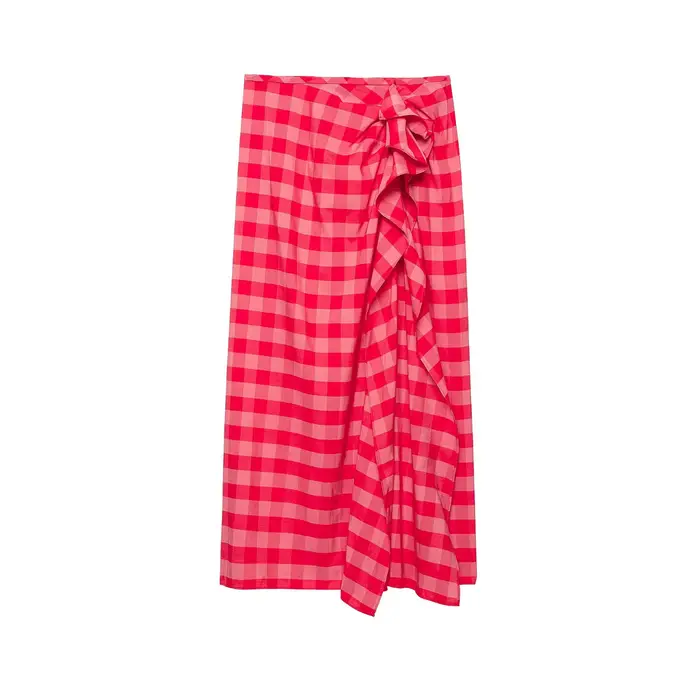 Jupe d'été asymétrique à carreaux rouges KONDALA Chic Streetwear, jupe moderne à volants tendance 20