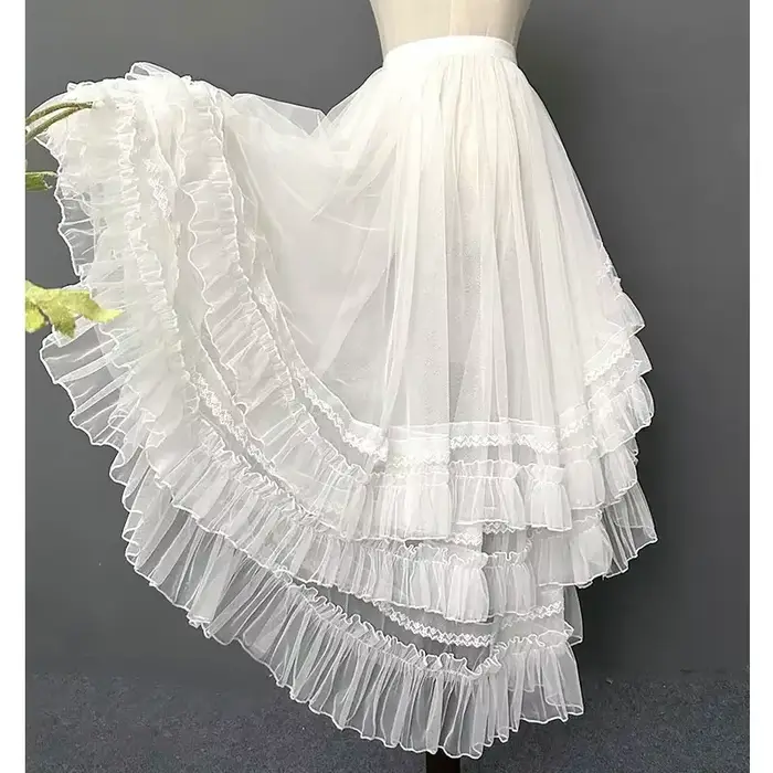 Gothique Lolita Layered Sweet Princess Mesh High Low Ruffled Underskirt, Women