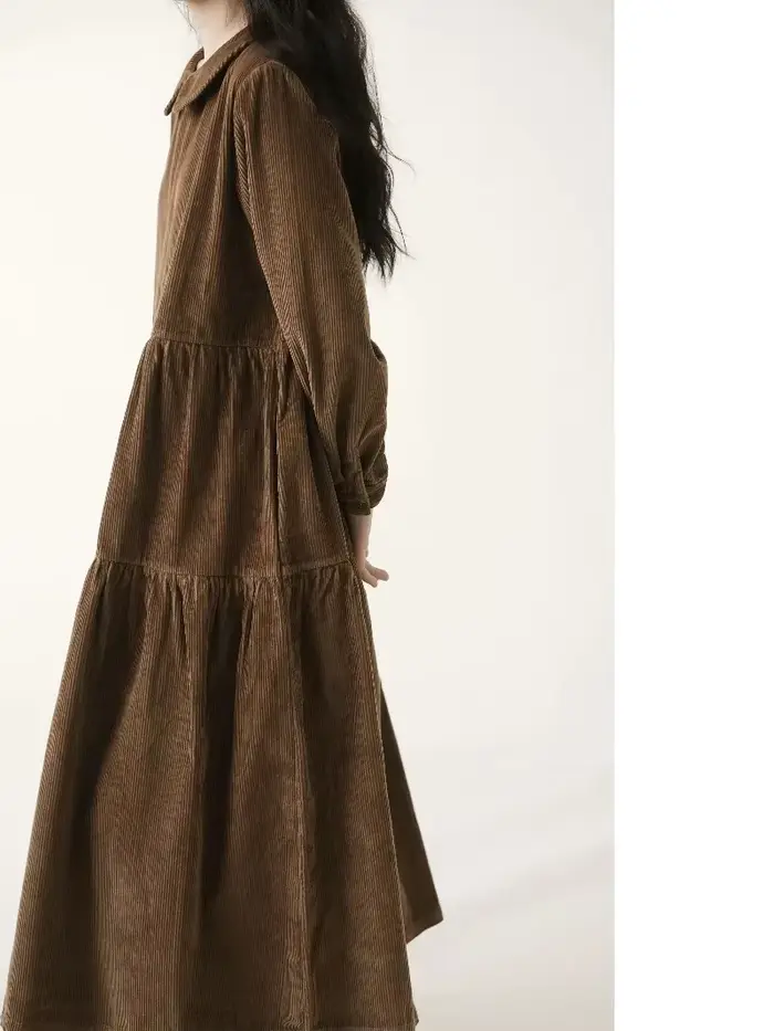 Automne hiver robe en velours côtelé femmes robes décontractées mode femme