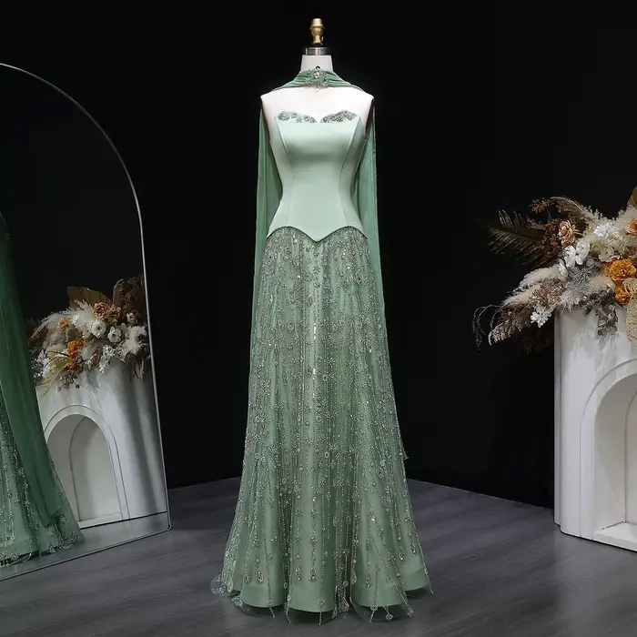 Robe de soirée longue de luxe verte Sharon Said