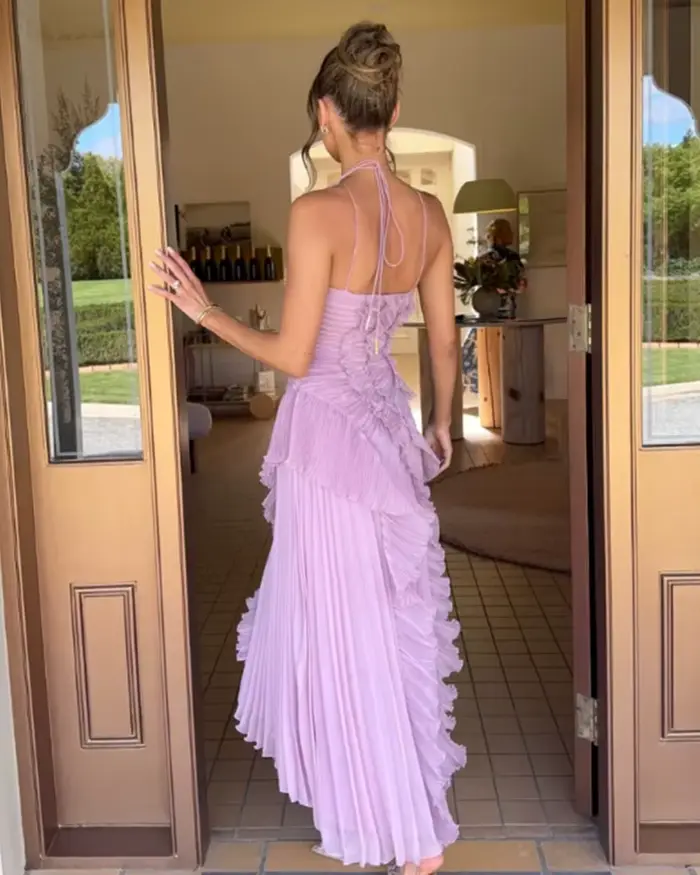 Robe longue asymétrique pour femme avec bretelles