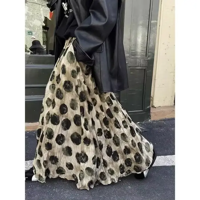 Nouvelle jupe trapèze pour femme printemps 2026, motif vague rouge vintage, taille haute mi-longue s
