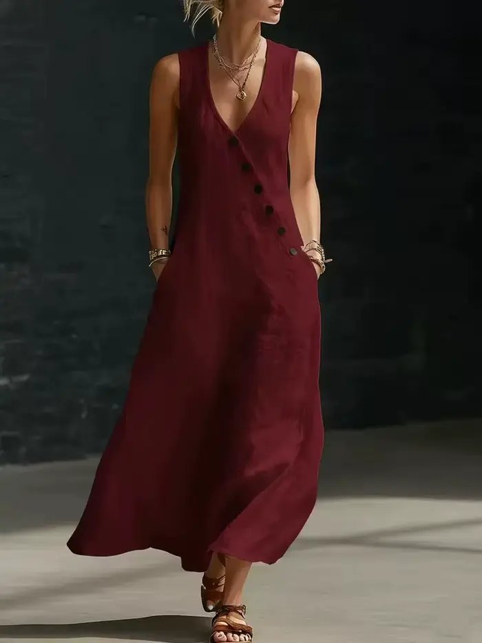 Robe longue en lin sans manches pour femme