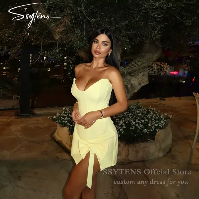 SSYTENS jupe jaune robes De bal Sexy Mini robes Para Eventos spéciaux Corset Satin robes courtes De 