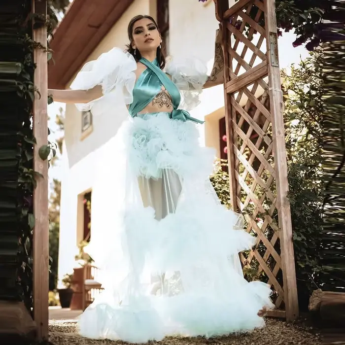 Jupe de mariée TUTU menthe sans haut, jupe longue transparente pour femmes et filles, jupe de danse 