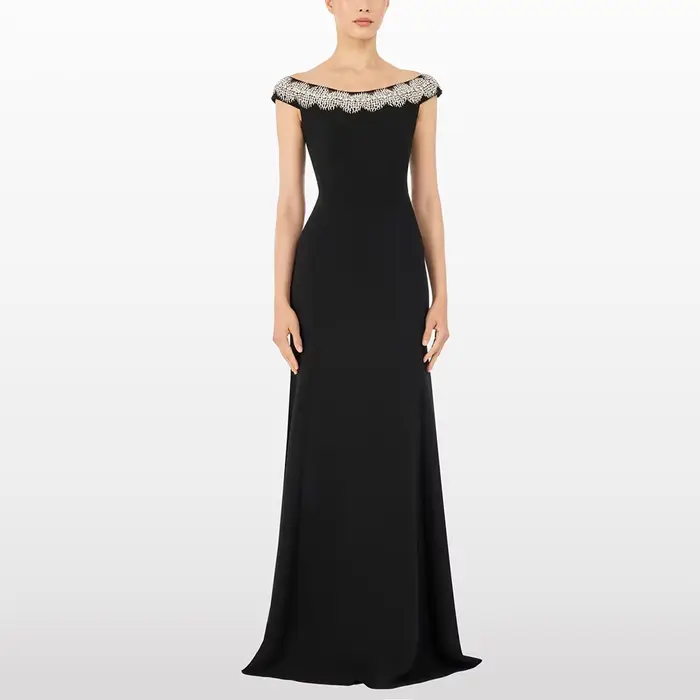 Robe de soirée noire classique sirène avec soutien-gorge intégré pour femmes élégantes, soirées officielles, mariages et galas