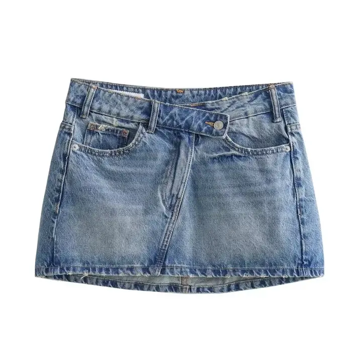 Jupe denim haute rue élégante et décontractée pour femmes, mini, cuir, haute élasticité, coupe régulière, poche intégrée, style urbain, printemps-été