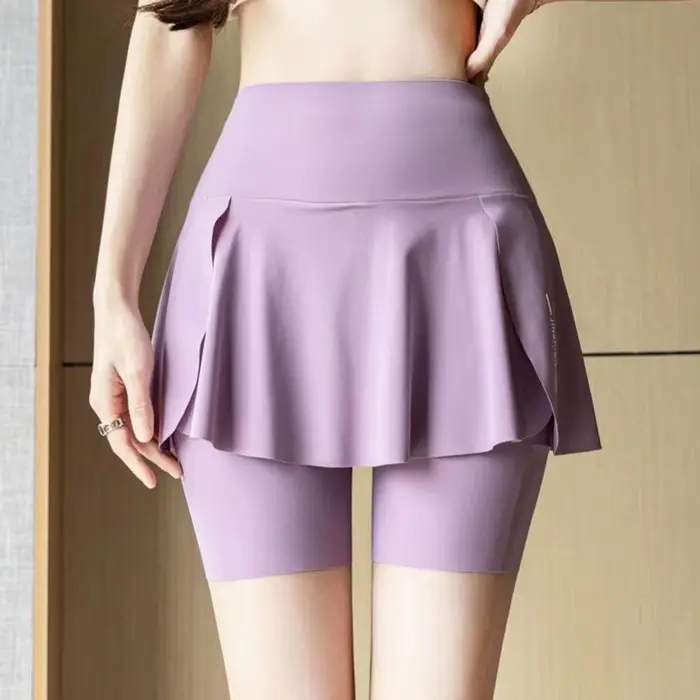 Jupe de tennis élastique pour femmes séchage rapide protection anti-exposition conception jupe faux deux pièces matériaux polyester construction sans couture occasions sportives et quotidiennes