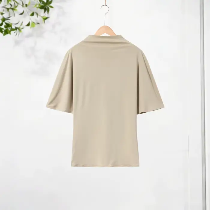 Ensemble jupe élégante à ourlet irrégulier pour femme, haut à manches courtes et col semi-montant, j