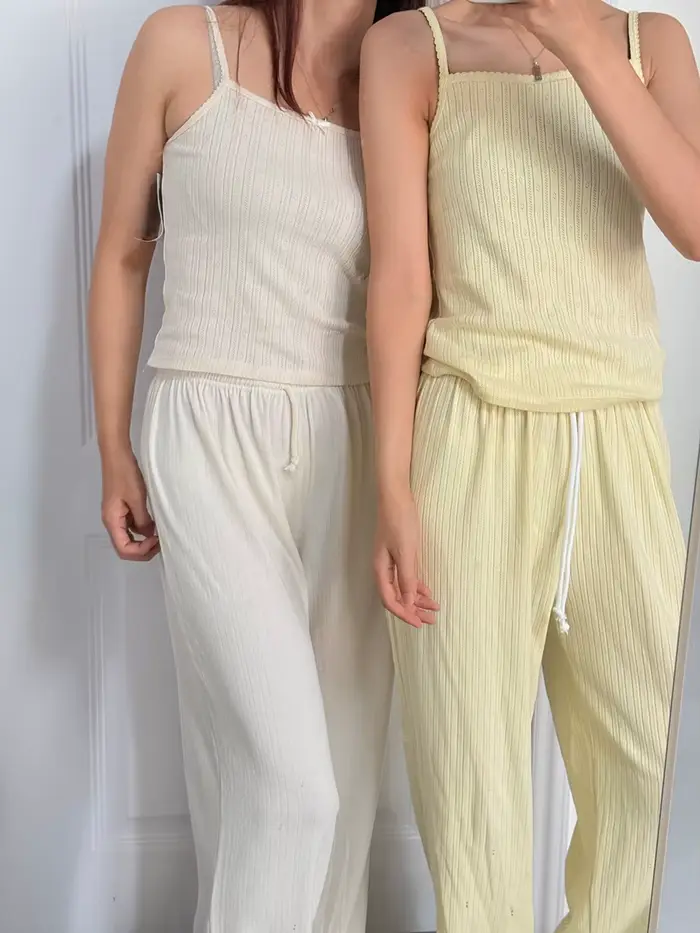 Ensemble 2 pièces à œillets jaune beurre pour femmes