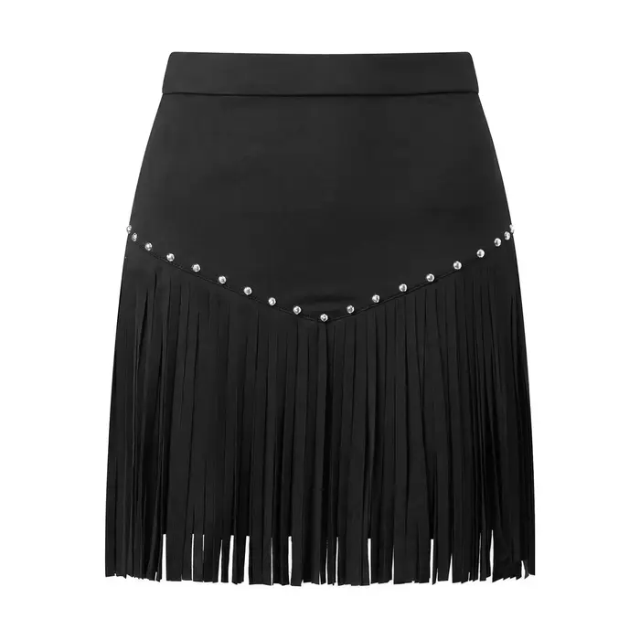 Jupe à franges pour femme, style cowgirl western, couleur unie, taille haute, mini-jupe pour les fêt