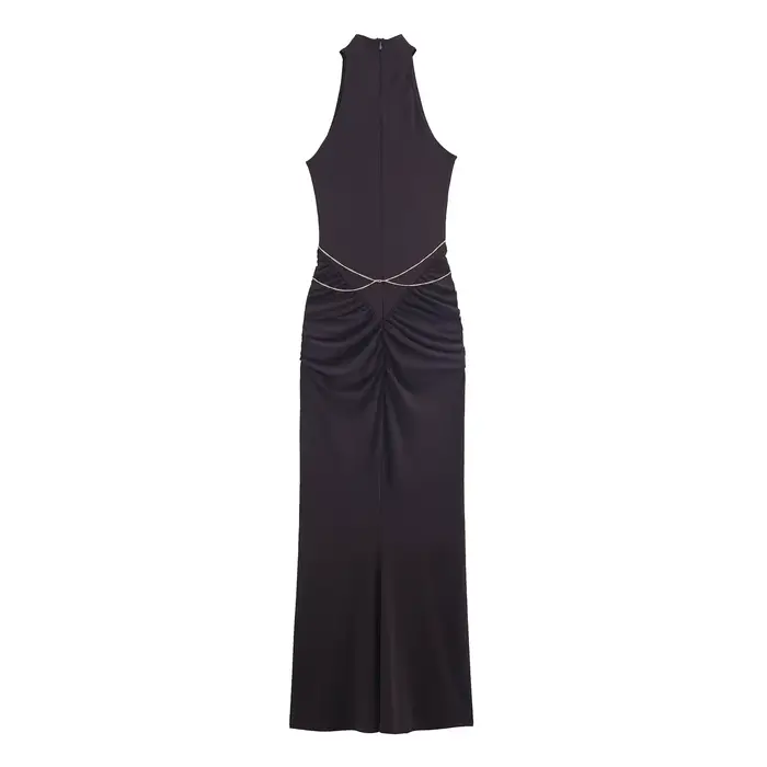 BSAY chaîne licou col robe femmes mode automne hiver nouveau sans manches élégant long gilet robes Chic femme soirée Mujer