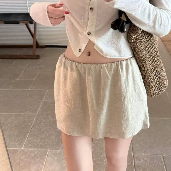Jupe en coton et lin texturé respirant pour femme, nouvelle collection été, coupe trapèze amincissan