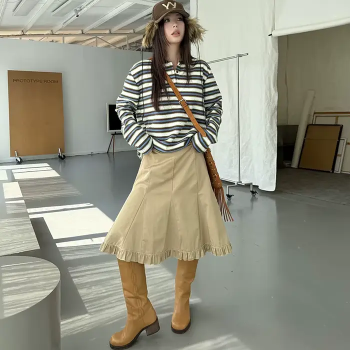 Jupe plissée rétro ample ourlet polyester streetwear femme printemps automne occasions spéciales bywindto