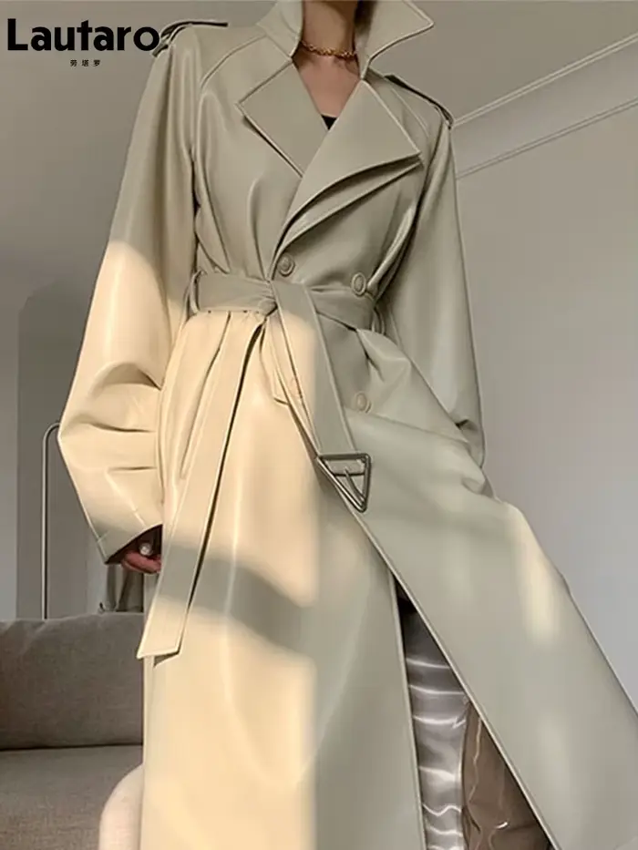Lautaro-Trench-coat long en similicuir pour femme