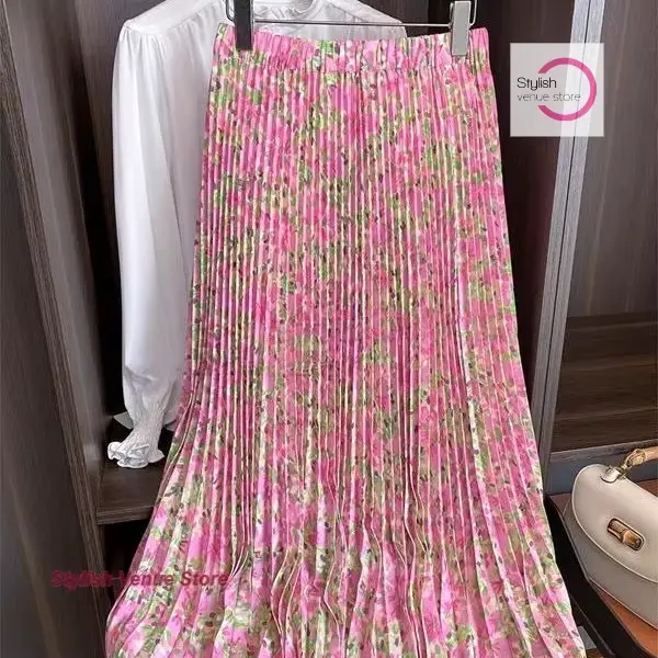 Jupe plissée florale rose japonaise femme été nouvelle mode taille haute jupe mince simple Issey Miy