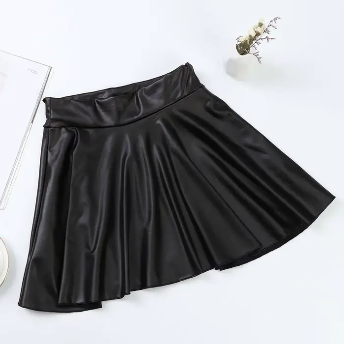 Jupe mi-longue en similicuir texturé taille haute pour femmes