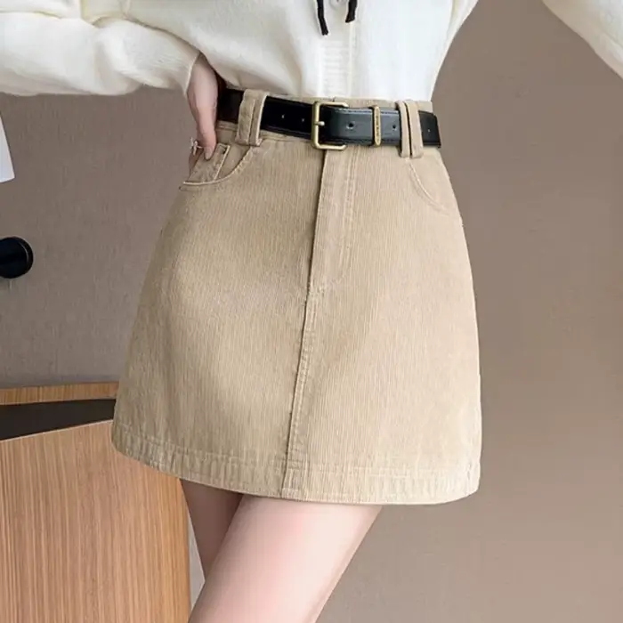 Mini Jupe Trapèze en Velours Côtelé Polyvalente Pour Femmes Style Décontracté Occasions Spéciales Automne Hiver
