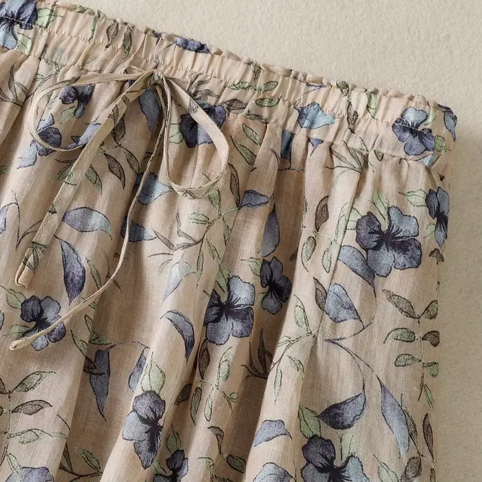 Jupe en coton et lin imprimée style ethnique pour femme