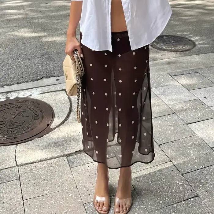 Motif à pois taille basse jupe Midi Club fête Coquette voir à travers jupe de couverture femmes élég