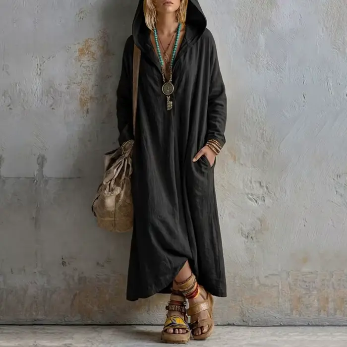 Robe longue à capuche bohème pour femme