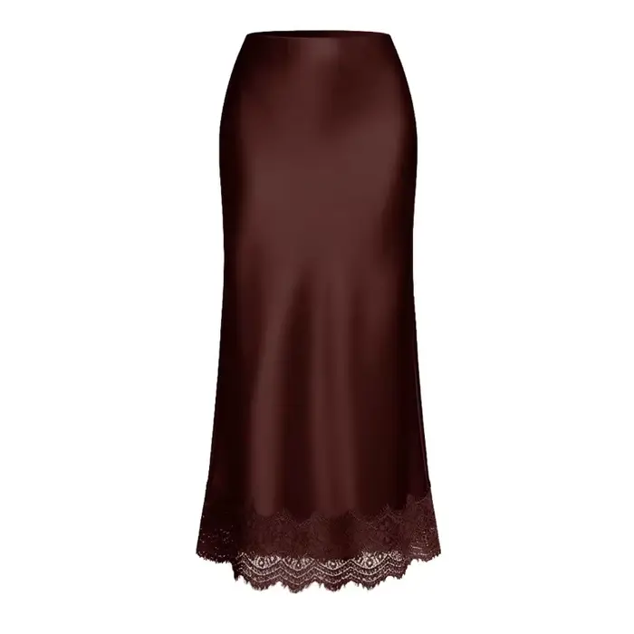 Jupe en satin à dentelle taille haute élastique
